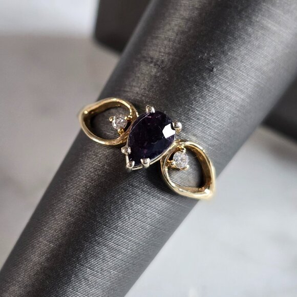 Womens Vintage Estate 14K Yellow Gold Tanzanite Diamond Ring 1.7g E7572